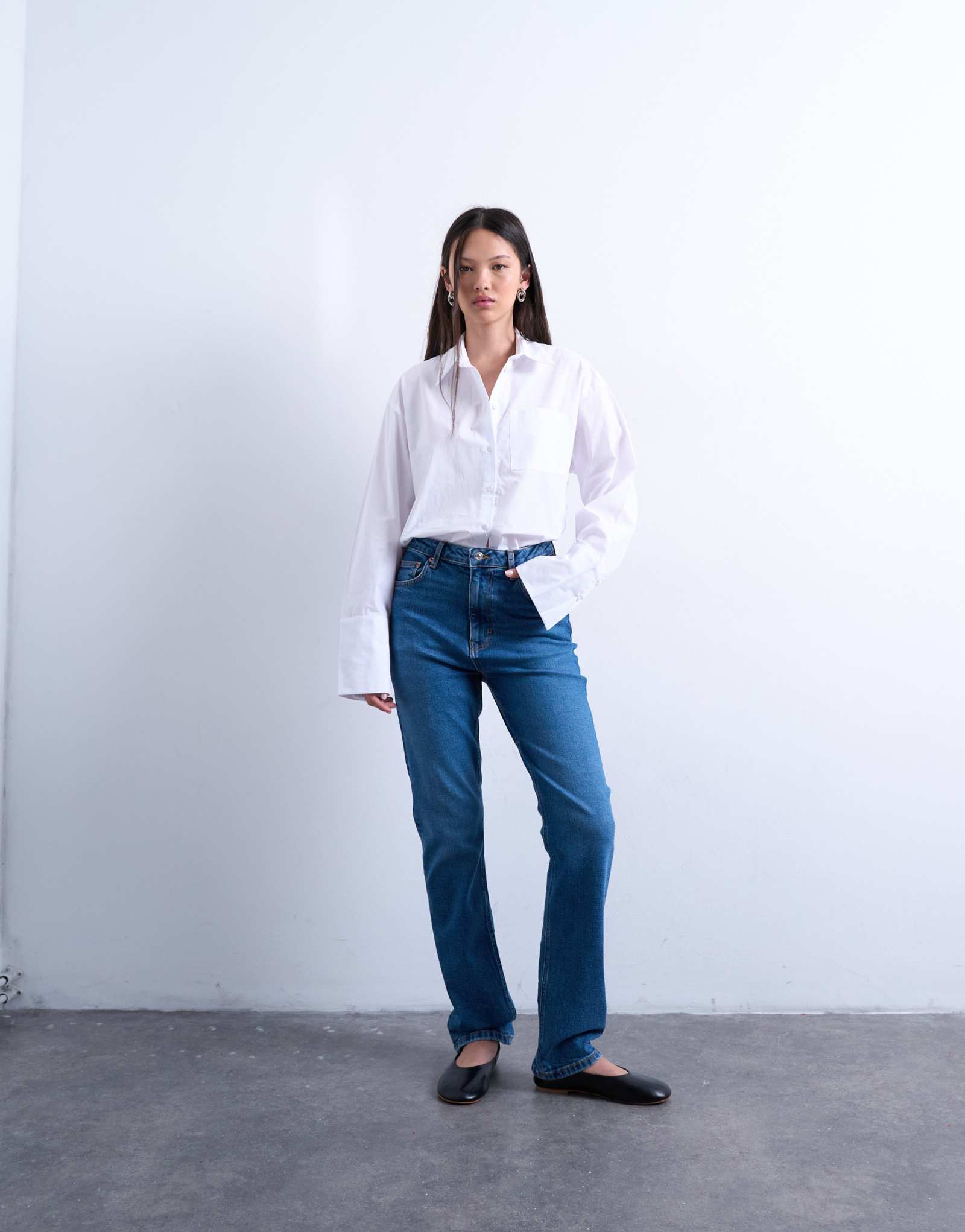 Узкие джинсы прямого кроя Topshop Dree с высокой посадкой средне-синего цвета