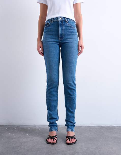 Topshop - Dree - Jeans slim dritti a vita alta blu medio - view 1