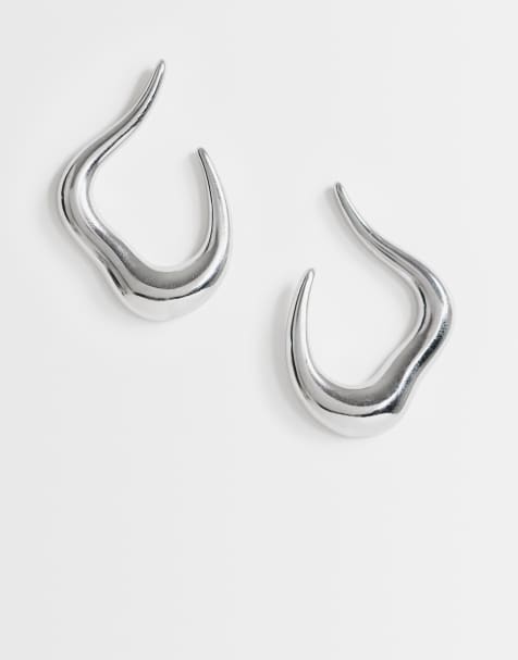 Topshop - Drew - Waterbestendige asymmetrische oorringen in zilver - view 1