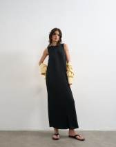 Topshop drop armhole rib maxi dress in black