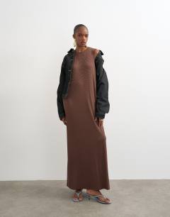 Drop armhole rib maxi dress in chocolate brown