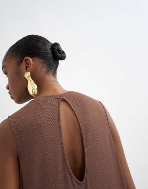 Topshop drop armhole rib maxi dress in chocolate brown, 3 of 4