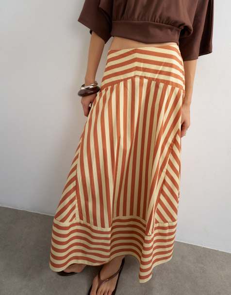 Topshop drop waist full circle maxi skirt in buttermilk stripe - view 1