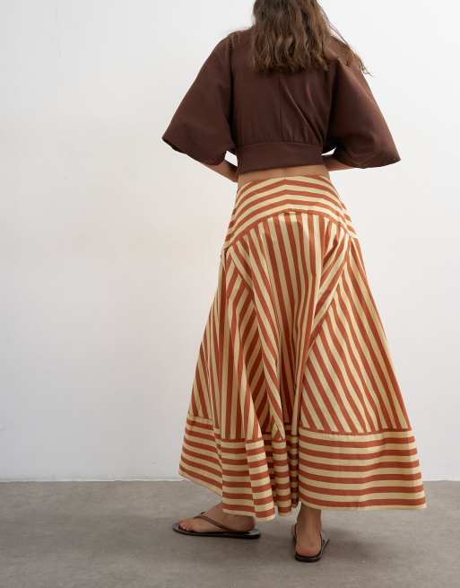 Topshop drop waist full circle maxi skirt in buttermilk stripe, 4 of 5
