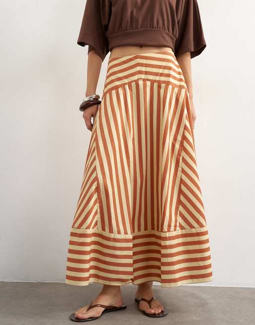 Topshop drop waist full circle maxi skirt in buttermilk stripe, 5 of 5