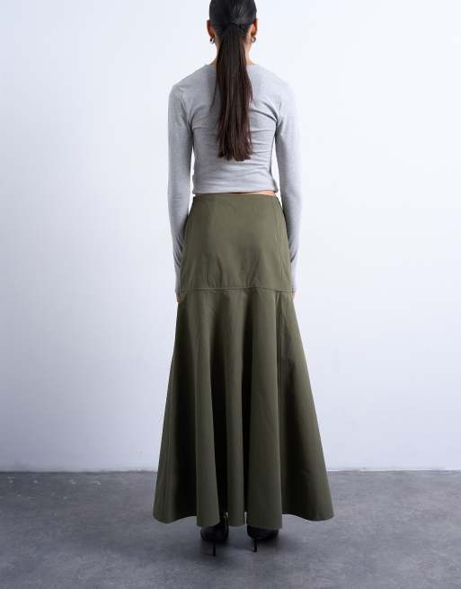 Topshop drop waist full circle maxi skirt in khaki, 5 of 5