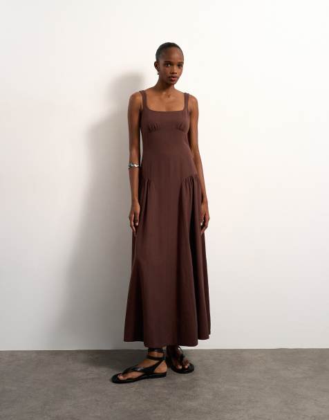 chinese dress ladies Rent ASOS DESIGN Natural Crinkle Bias Maxi Dress With Lace Up Detail In  Natural