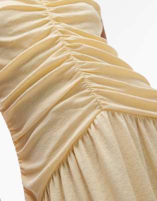 Topshop Drop Waist Ruched Maxi Dress In Yellow