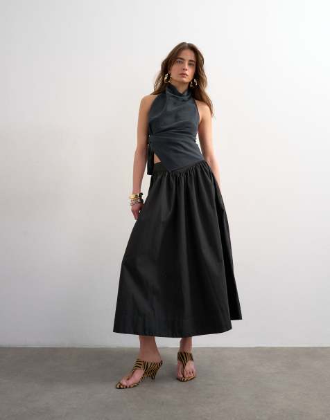 Topshop drop waist saloon maxi skirt in black - view 1