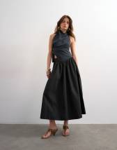 Topshop drop waist saloon maxi skirt in black