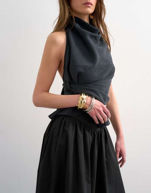 Topshop drop waist saloon maxi skirt in black, 2 of 5