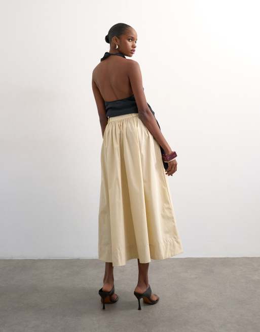 Topshop drop waist saloon maxi skirt in buttermilk, 4 of 5