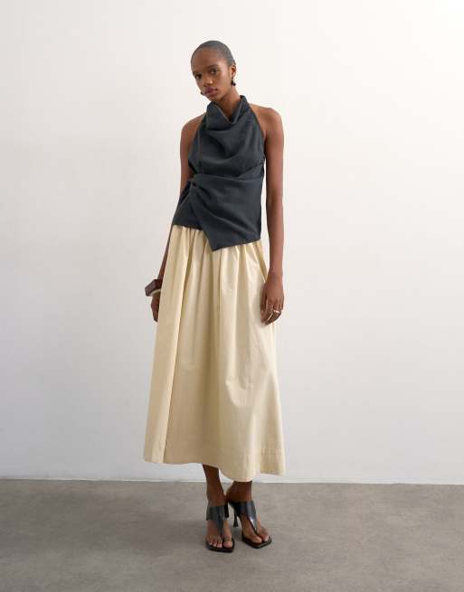 Topshop drop waist saloon maxi skirt in buttermilk, 5 of 5