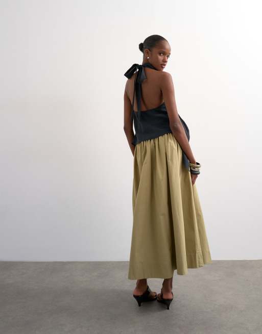 Topshop drop waist saloon maxi skirt in green, 4 of 5
