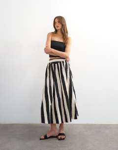 Drop waist saloon maxi skirt in mono stripe print