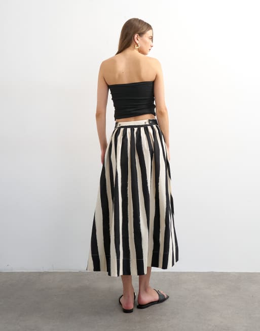 Topshop drop waist saloon maxi skirt in mono stripe print, 5 of 5