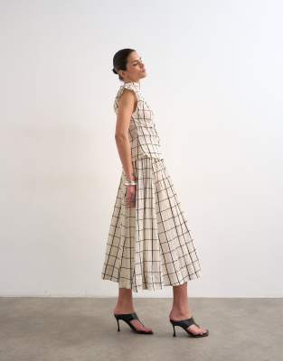 Topshop drop waist saloon maxi skirt in window pane check