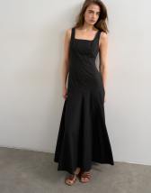 Topshop dropped hem full circle skirt sundress in black with contrast top stitch