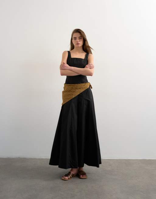 Topshop dropped hem full circle skirt sundress in black, 3 of 4