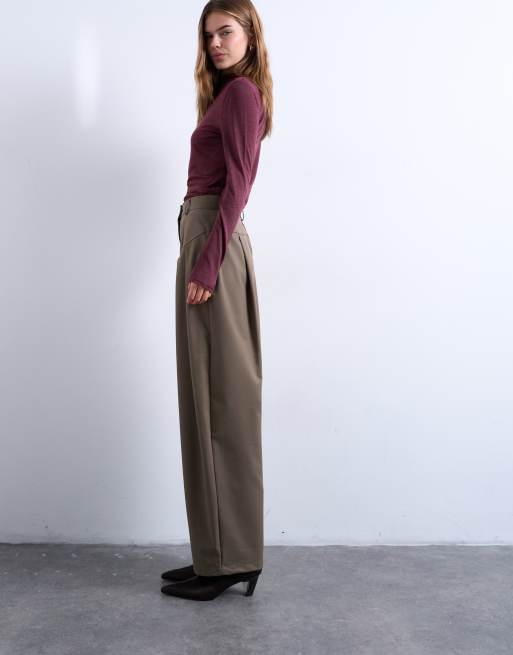 Topshop dropped waist barrel trouser in camel, 2 of 5