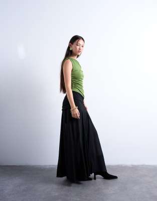 Topshop Dropped Waist Draped Fabric Maxi Skirt In Black