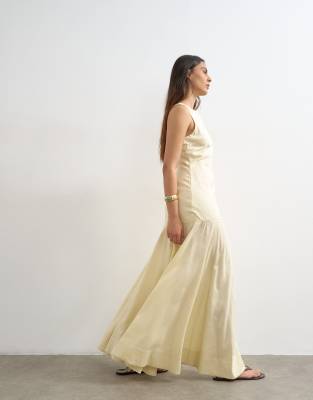 Dropped waist full circle hem midi dress in buttermilk