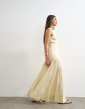 Topshop dropped waist full circle hem midi dress in buttermilk