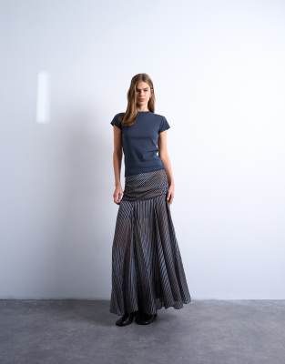 Topshop Topshop dropped waist full hem maxi skirt in stripe-Multi