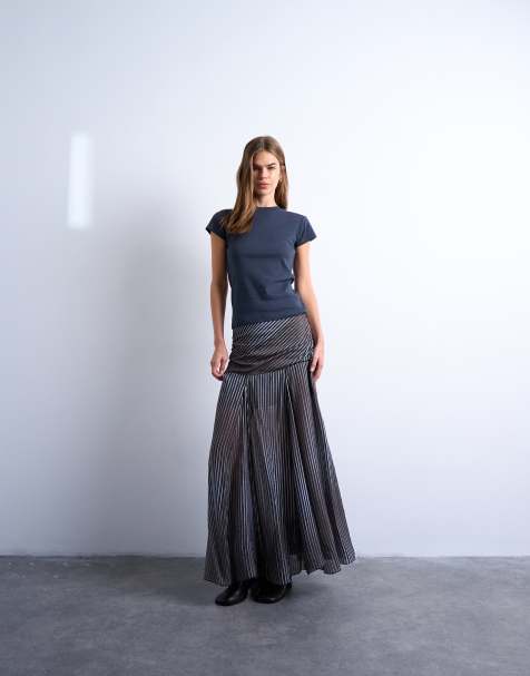 Topshop dropped waist full hem maxi skirt in  stripe - view 1