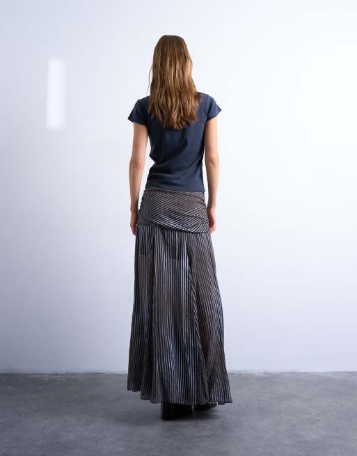 Topshop dropped waist full hem maxi skirt in stripes