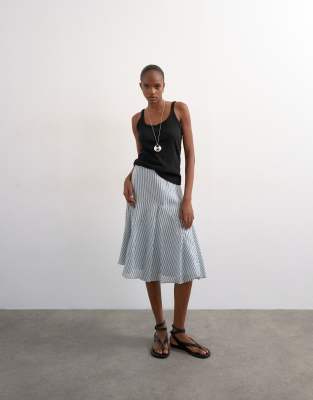 Topshop dropped waist godet hem crinkle skirt in black and white stripes