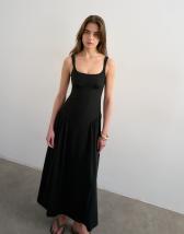 Topshop dropped waist linen maxi dress in black