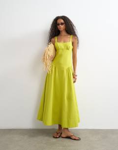 Dropped waist maxi dress in green