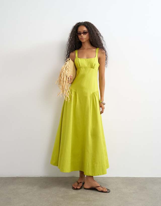 green drop waist maxi dress Topshop - - Women - Viscose/Cotton/Linen - 0 US low waist dress