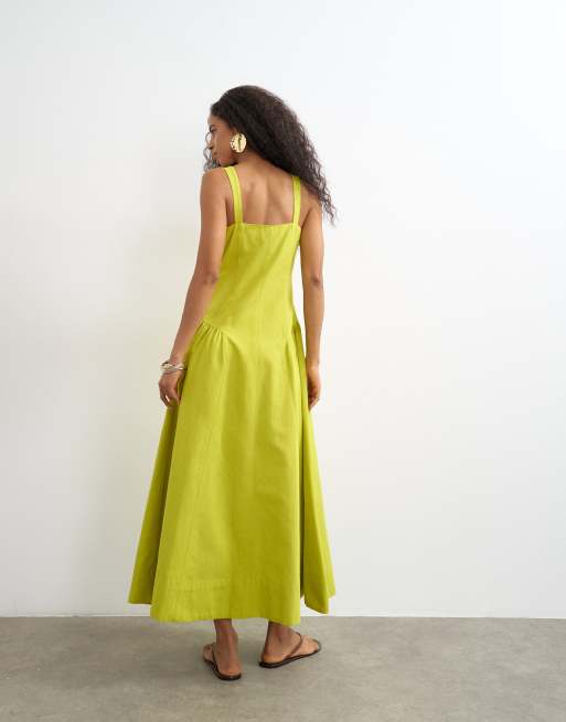 Topshop dropped waist maxi dress in green, 3 of 4