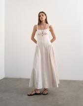 Topshop dropped waist maxi dress in natural linen