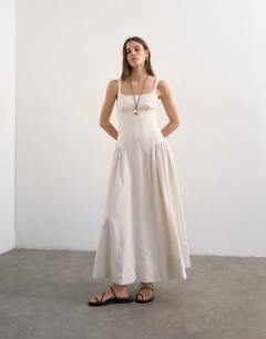 Dropped waist maxi dress in natural linen