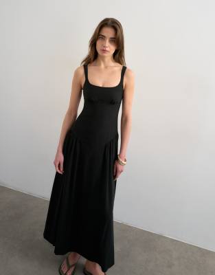 Dropped waist maxi sundress in black