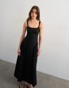 Dropped waist maxi sundress in black