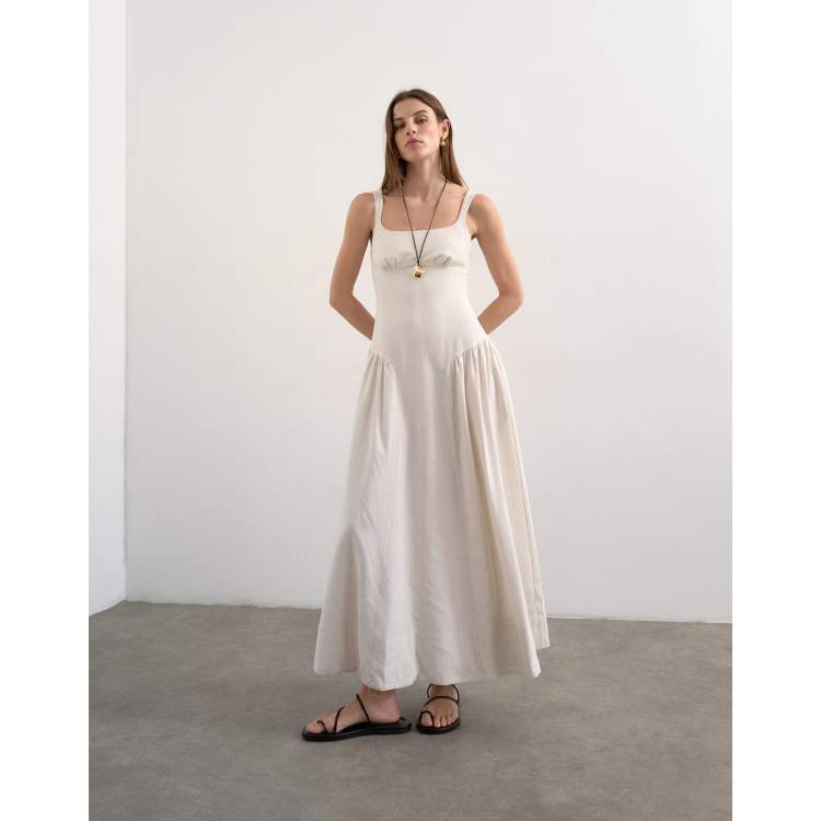 Topshop dropped waist maxi sundress in natural linen blend | ASOS