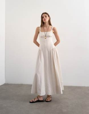 Topshop dropped waist maxi sundress in natural linen