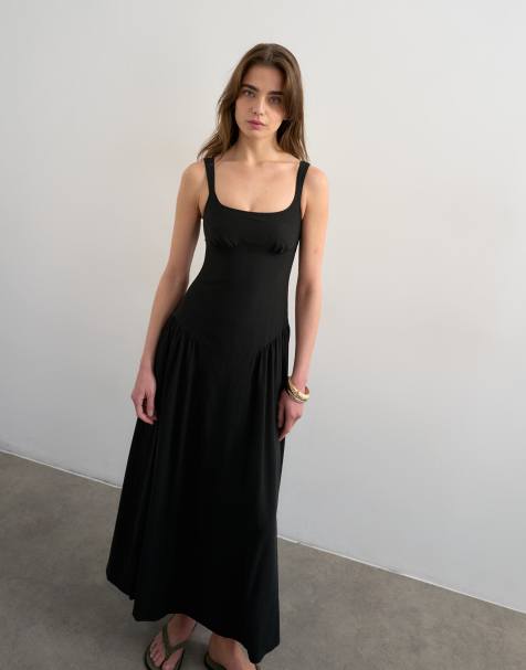 Topshop dropped waist midaxi dress in black - view 1