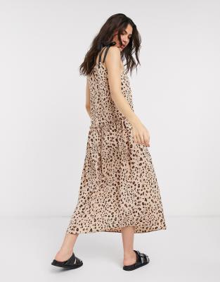 animal print waisted midi dress