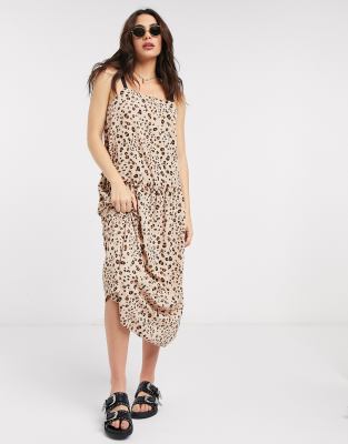 animal print waisted midi dress