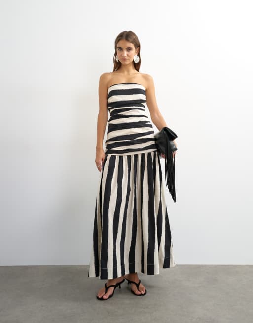 strapless black and white striped dress white and black striped dresses Lady Black Tie - 26308 - Ava Presley