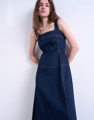 topshop denim midi dress Topshop Sleeveless '90s Denim Midi Dress In Mid Blue - 60% Off