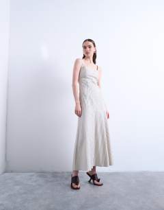 Dropped waist woven stripe midi dress in mono