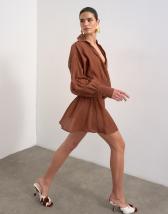 Topshop dropped waist wrap shirt dress in textured rust