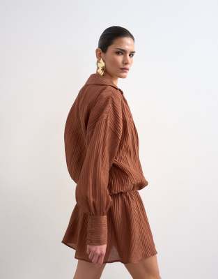 Dropped waist wrap shirt dress in textured rust | Topshop