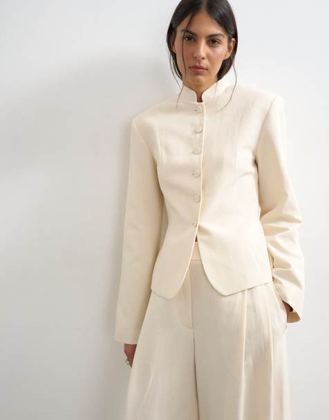 Topshop drummer jacket in ecru - part of a set - view 1